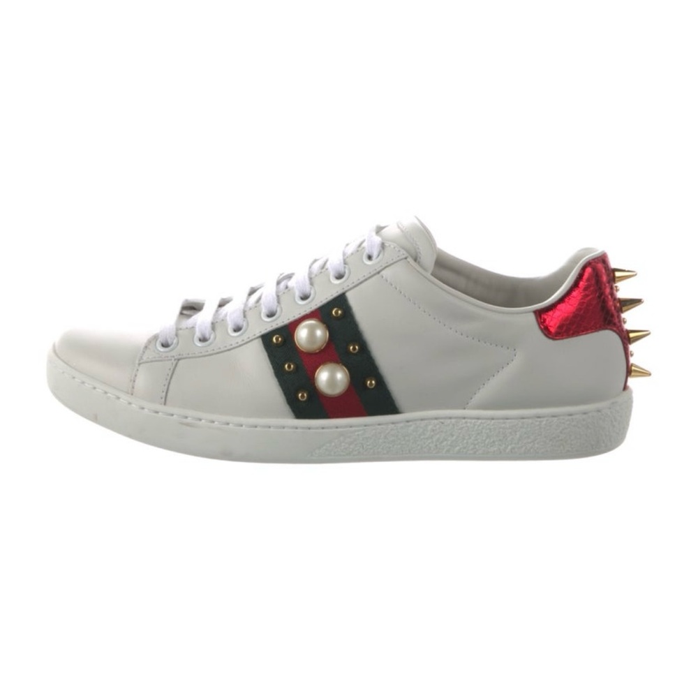 Authentic Gucci Ace Sneakers with Punk-Inspired Accents.Excellent UsedCondition